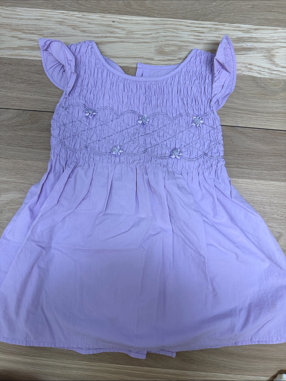 Antoinette Paris inspired Girls Lavender Smocked Flutter-Sleeve Dress